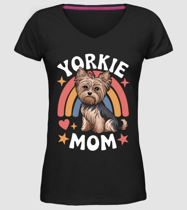 Yorkie Mom Negru model negru pe tricou