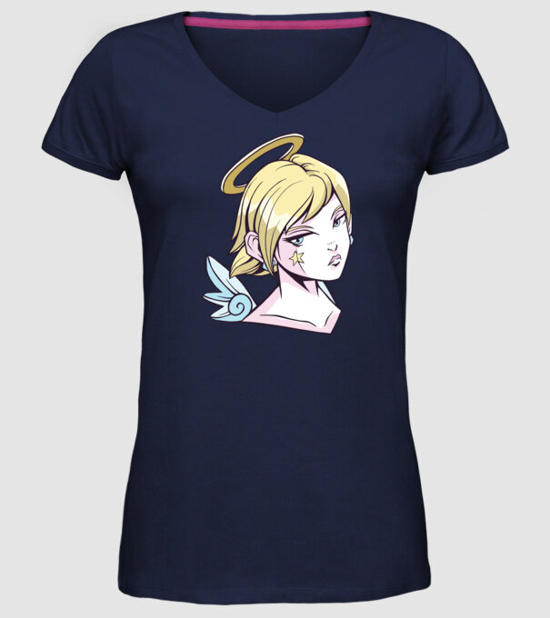 Anime Fată angelică model albastru închis pe tricou