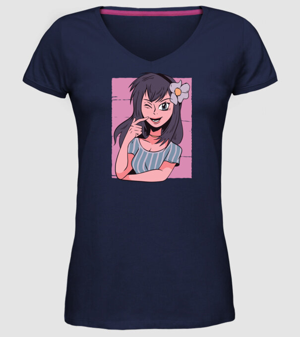 Fată Anime model albastru închis pe tricou