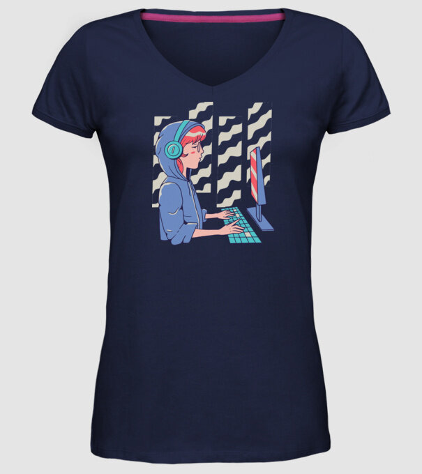 Anime Programator fată model albastru închis pe tricou