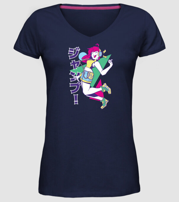 Anime fată retro model albastru închis pe tricou