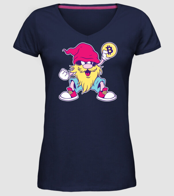 Pitic Bitcoin model albastru închis pe tricou