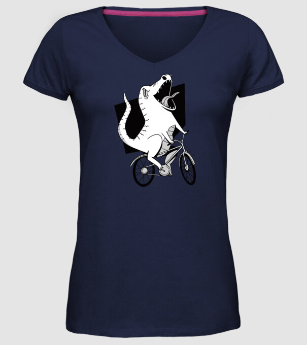 Dinozaur cu bicicletă model albastru închis pe tricou