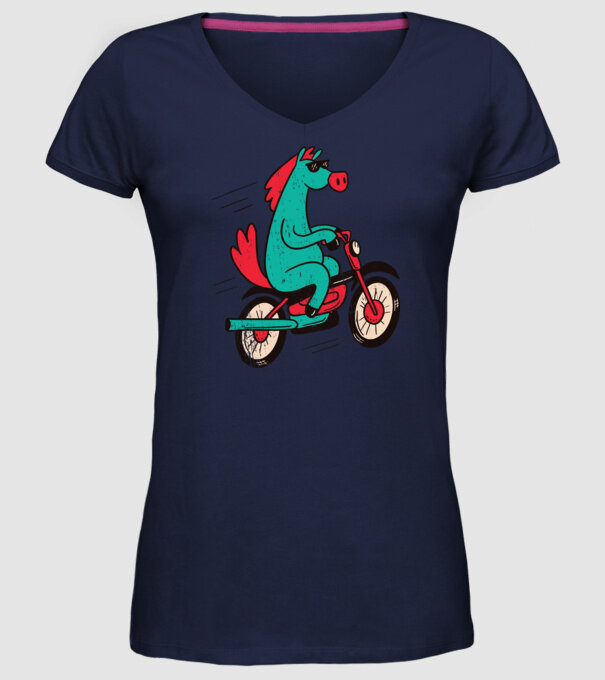 Cal cu bicicletă model albastru închis pe tricou