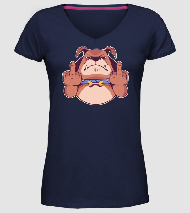 Bulldog arată degetul model albastru închis pe tricou
