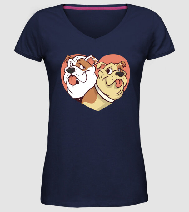 Dragoste Bulldog model albastru închis pe tricou