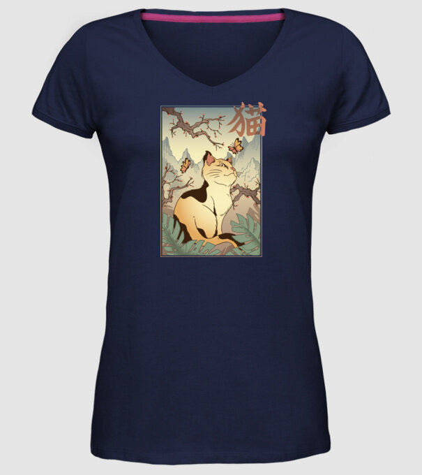 Pictură Pisică model albastru închis pe tricou