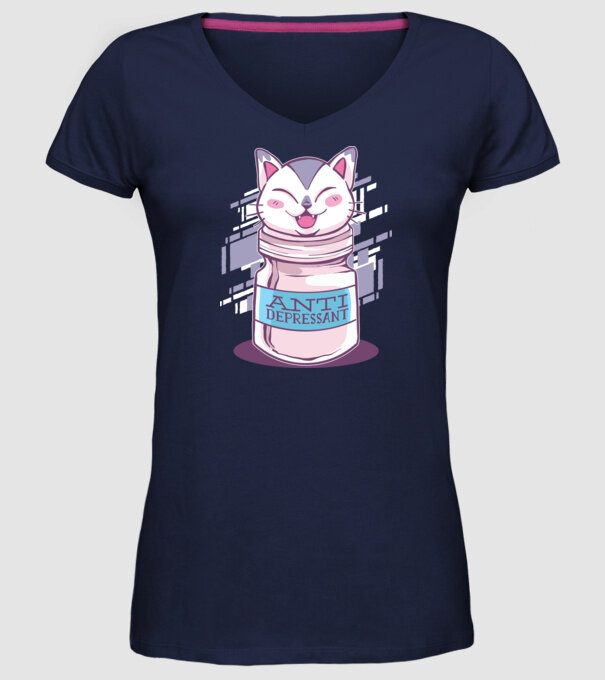 Tabletă antidepresivă pisică model albastru închis pe tricou