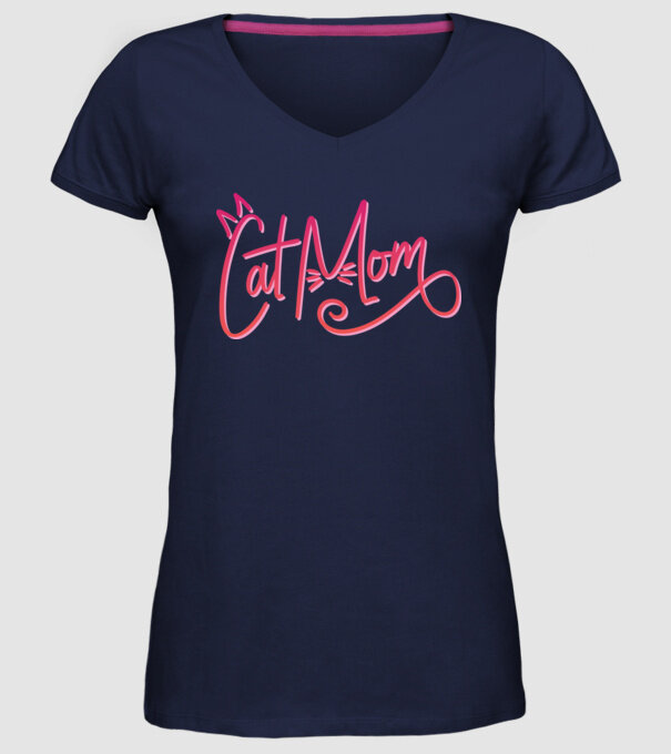 Mamă cu pisică model albastru închis pe tricou