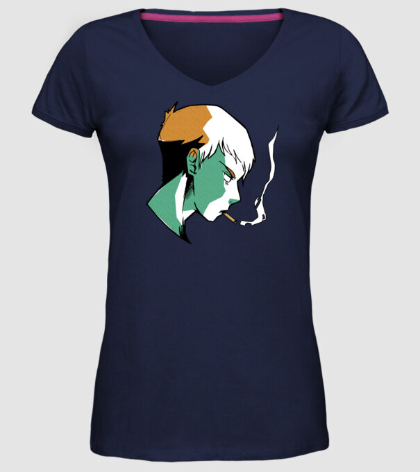 Anime băiat fumător model albastru închis pe tricou