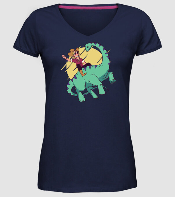 Dinozaur Cowboy model albastru închis pe tricou