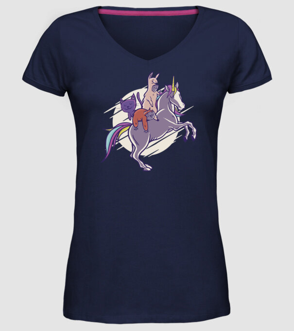Animale drăguțe pe Unicorn model albastru închis pe tricou