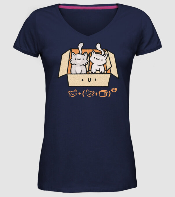 Cutie cu pisică drăguță model albastru închis pe tricou