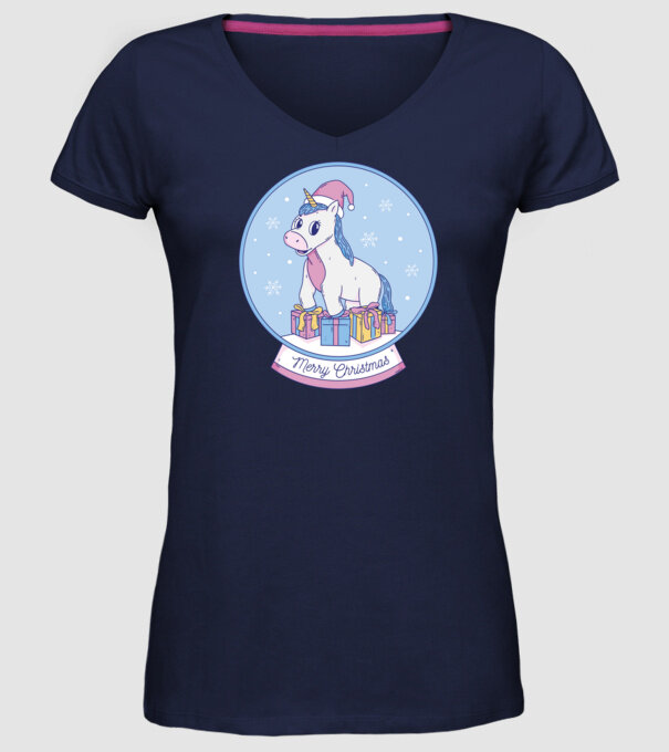 Glob de zăpadă drăguț, de Crăciun, cu Unicorn model albastru închis pe tricou