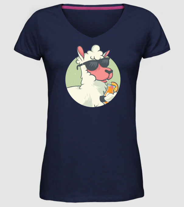 Lama drăguț cu cocktail tricou amuzant model albastru închis pe tricou