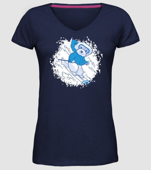 Câine drăguț schiind model albastru închis pe tricou