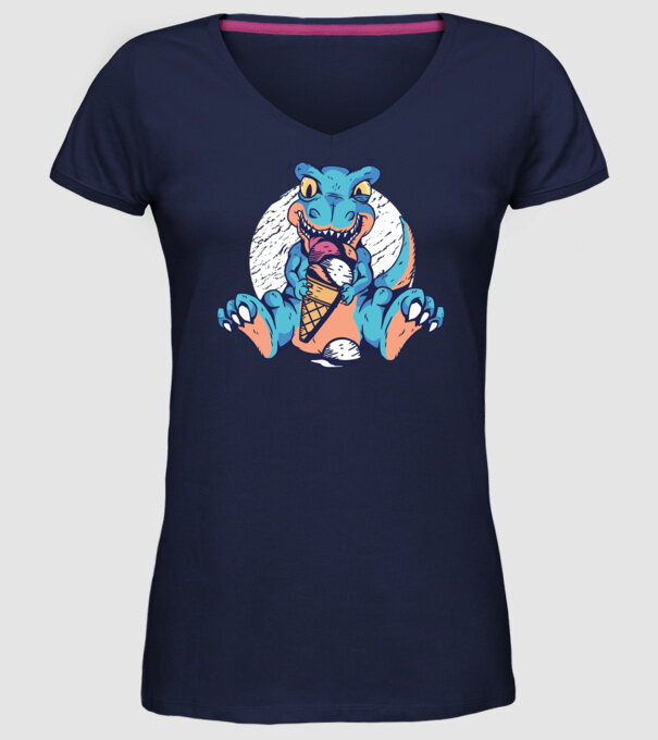 T-rex drăguț cu înghețată model albastru închis pe tricou