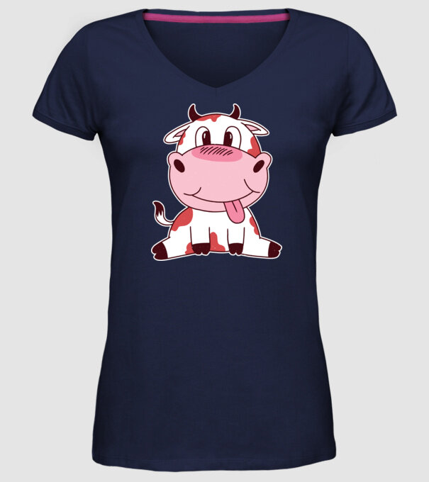 Vacă drăguță model albastru închis pe tricou