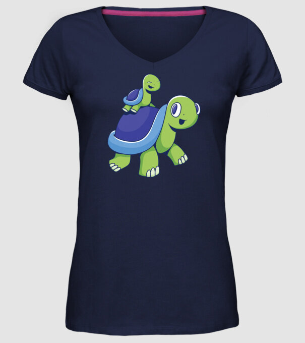 Familie țestoase drăguțe model albastru închis pe tricou