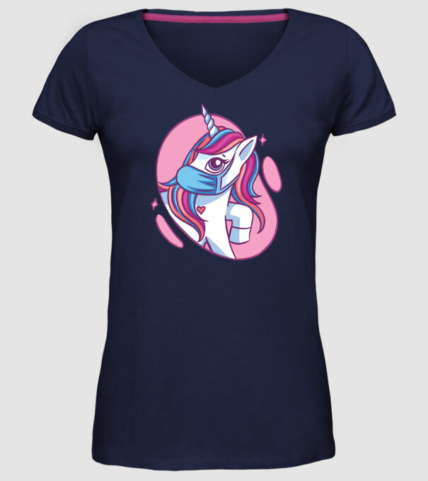 Unicorn drăguț cu mască model albastru închis pe tricou