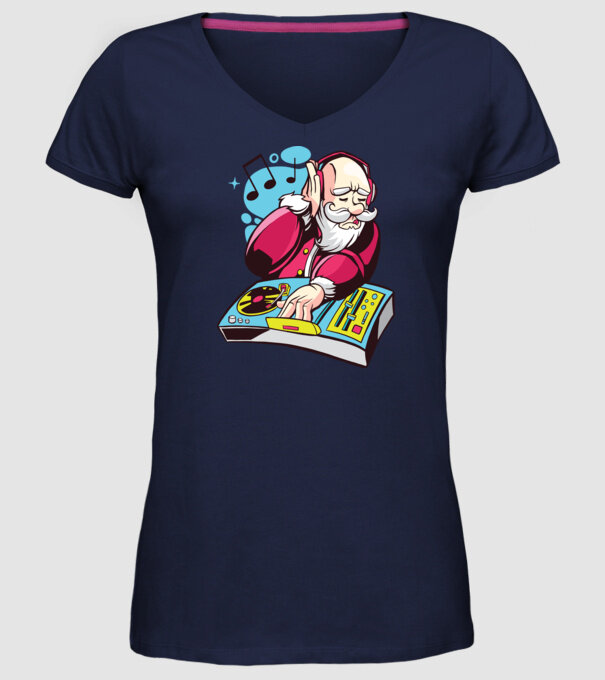 Moș Crăciun DJ model albastru închis pe tricou