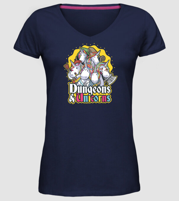 Dungeons and Unicorns model albastru închis pe tricou