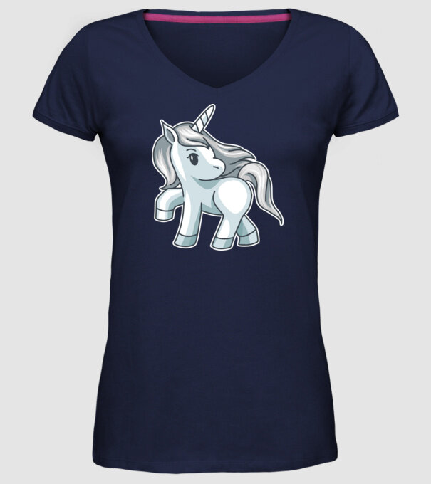 Unicorn de argint model albastru închis pe tricou