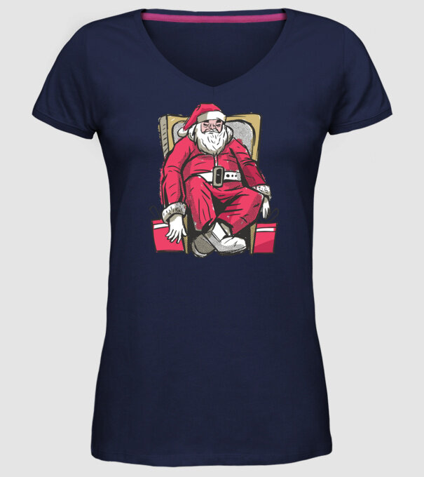 Moș Crăciun Obosit model albastru închis pe tricou