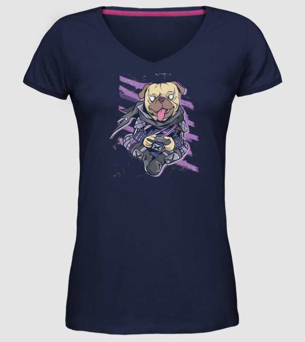 Mops Gamer model albastru închis pe tricou