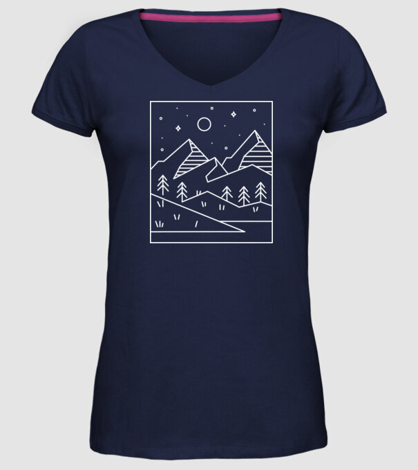 Peisaj geometric model albastru închis pe tricou