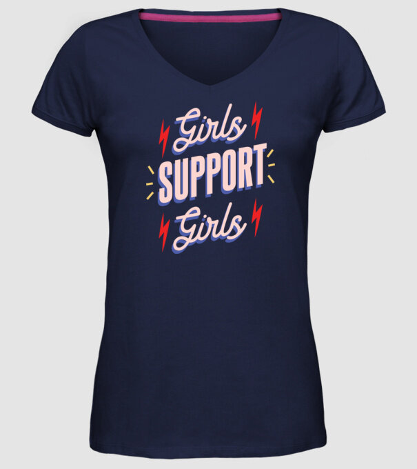 Girls Support Girls Ziua Femeii model albastru închis pe tricou