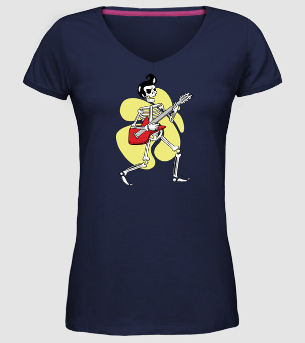 Schelet Elvis cu chitară model albastru închis pe tricou