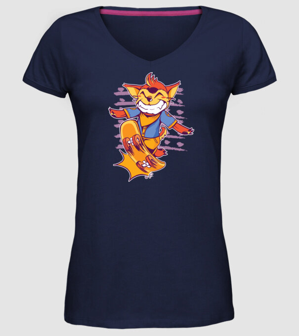 Vulpe Skateboarder model albastru închis pe tricou