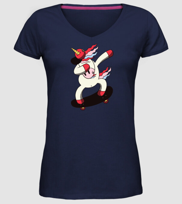 Skateboarder Unicorn DAB model albastru închis pe tricou