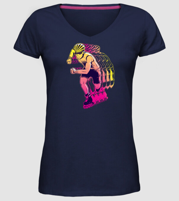 Concurent patine pe rotile model albastru închis pe tricou