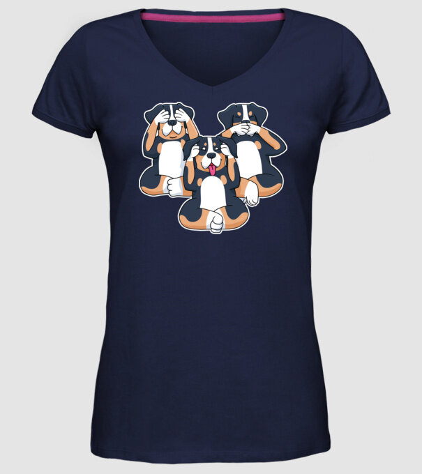 Trei câini model albastru închis pe tricou