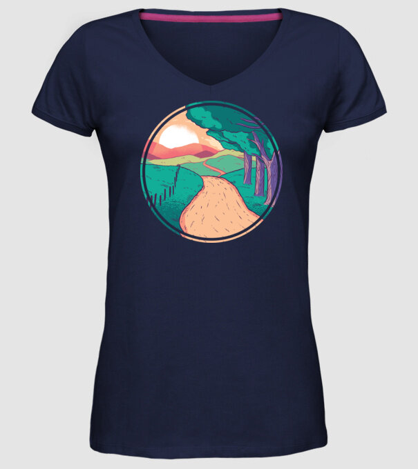 Drum spre casă la apus de soare model albastru închis pe tricou