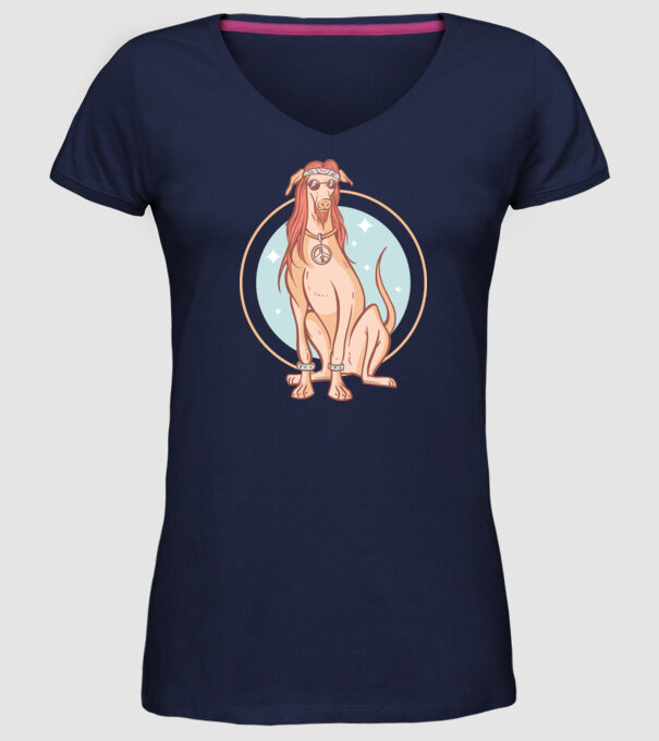 Câine Ogar Hippy model albastru închis pe tricou