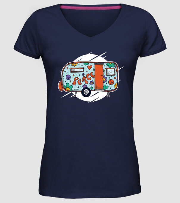 Autorulotă Hippi model albastru închis pe tricou