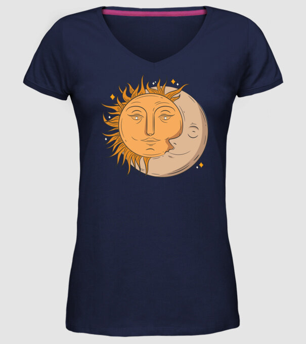 Luna și Soarele model albastru închis pe tricou