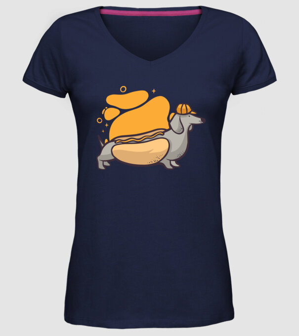 Teckel Hot dog model albastru închis pe tricou
