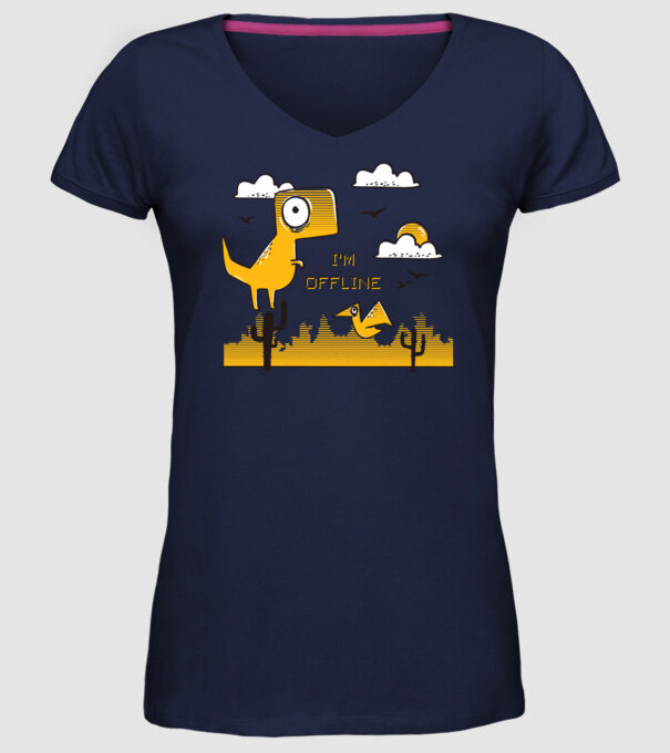 'I''m Offline - tricou amuzant cu dinozaur' model albastru închis pe tricou