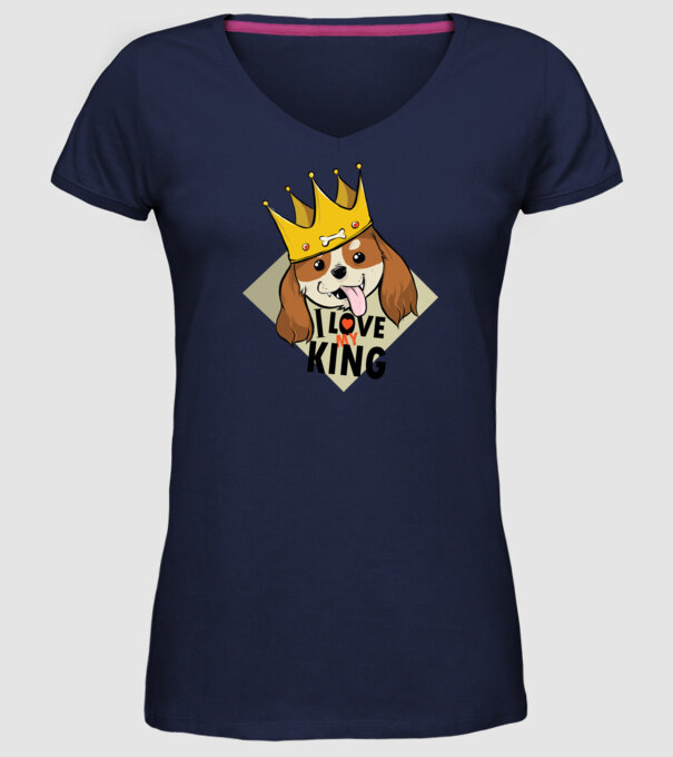 I love my king - Cavalier King Charles tricou cu câine Cocker Spaniel model albastru închis pe tricou