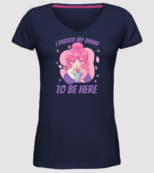 I paused my Anime to be here model albastru închis pe tricou