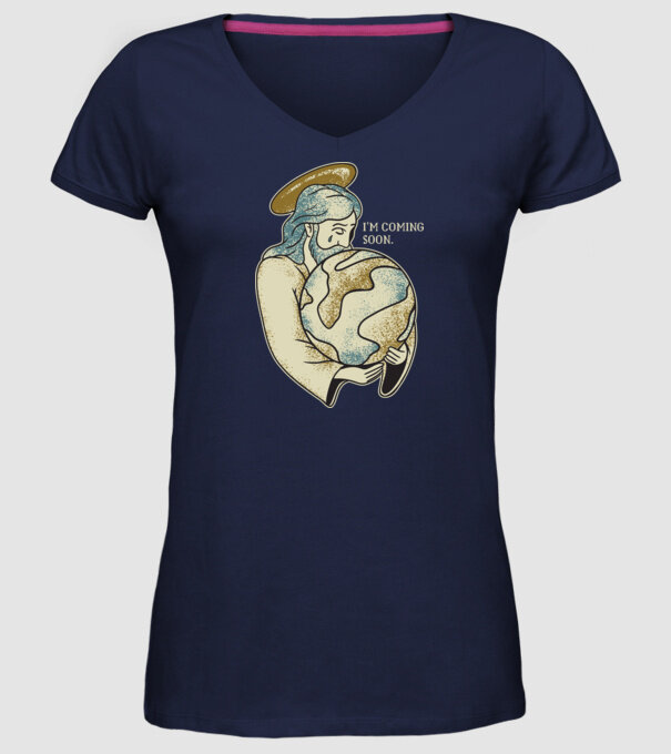 Jesus is coming soon - Isus vine în curând model albastru închis pe tricou