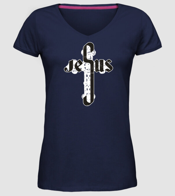Iisus Cruce model albastru închis pe tricou