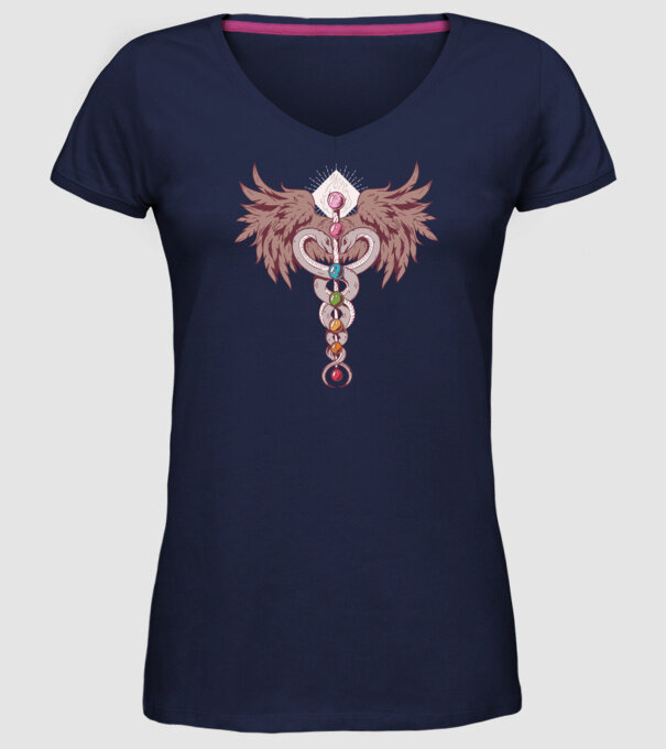 Chakra yoga model albastru închis pe tricou