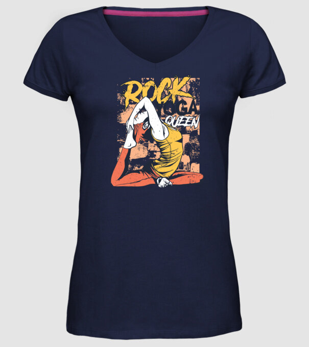 Regina Yoga model albastru închis pe tricou