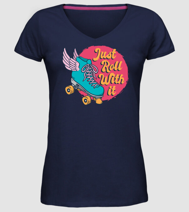 Just Roll with it - patine cu rotile model albastru închis pe tricou