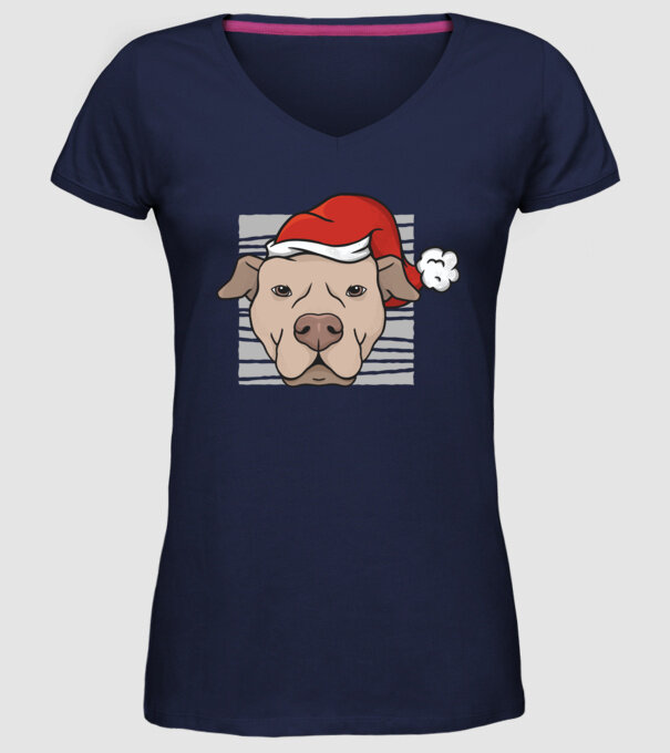 Pitbull de Crăciun model albastru închis pe tricou